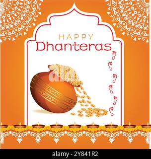 fond de célébration dhanteras heureux avec huile diya et kalash Illustration de Vecteur