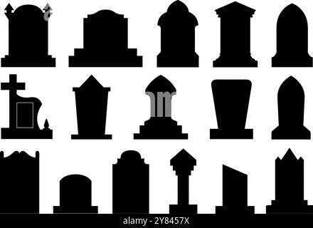 Illustration de pierres tombales différentes isolées sur blanc Illustration de Vecteur