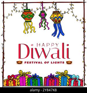 Modèle d'affiche verticale de célébration du festival Happy diwali Illustration de Vecteur