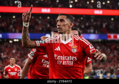 Lisbonne, Portugal . 02 octobre 2024. Lisbonne, Portugal, 2 octobre 2024 : Di Maria (11 SL Benfica) en action célébrant son but lors du match de football de la Ligue des Champions de l'UEFA entre SL Benfica et Atletico de Madrid à l'Estadio da Luz, Lisbonne le 2 octobre 2024 (João Bravo /SPP) crédit : SPP Sport Press photo. /Alamy Live News Banque D'Images