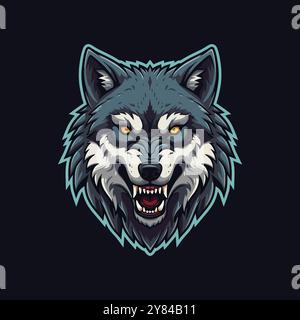 Une illustration de style esport avec un logo de tête de loup en colère Illustration de Vecteur