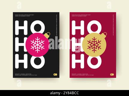 Joyeux Noël soirée fête festival de modèle de design set de vecteur plat illustration. Bonne année Noël Noël fête d'hiver invitation annonce Illustration de Vecteur
