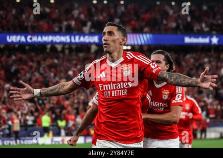 Lisbonne, Portugal . 02 octobre 2024. Lisbonne, Portugal, 2 octobre 2024 : Di Maria (11 SL Benfica) en action célébrant son but lors du match de football de la Ligue des Champions de l'UEFA entre SL Benfica et Atletico de Madrid à l'Estadio da Luz, Lisbonne le 2 octobre 2024 (João Bravo /SPP) crédit : SPP Sport Press photo. /Alamy Live News Banque D'Images