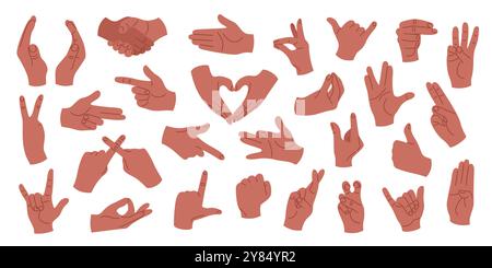 Mains humaines avec différents gestes et positions. Illustration de Vecteur