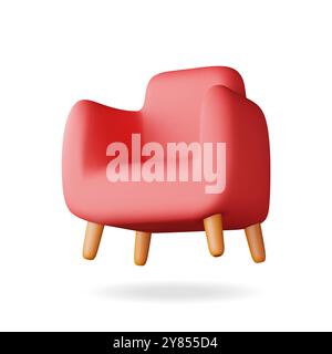 fauteuil rouge 3d avec pieds en bois isolé Illustration de Vecteur