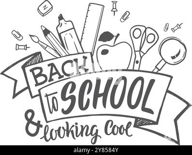 Retour à l'école et lettrage sympa. Logo enfant Illustration de Vecteur