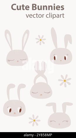 Mignons visages de lapin dessin vectoriel clipart illustration. Illustration vectorielle Illustration de Vecteur