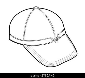 Chapeau de casquette Stormy Kromer. Summer Head Fashion accessoire vêtements illustration technique. Casque vectoriel pour hommes, femmes, style unisexe, modèle plat CAD maquette contour d'esquisse isolé Illustration de Vecteur