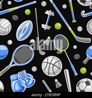 Vector Sports Seamless Pattern, fond décoratif avec la collection lot d'illustrations de matériel de sport volant, affiche carrée avec groupe de différents f Illustration de Vecteur