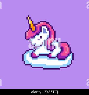 Design d'actif de jeu de licorne mignon Pixel art Illustration de Vecteur