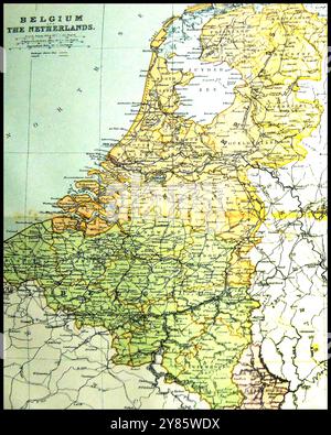 Une carte de la Belgique et des pays-Bas de la fin du XIXe siècle -une carte de la Belgique et des pays-Bas de la fin du XIXe siècle -een kaart van België en Nederland UIT de Late 19e eeuw - Banque D'Images