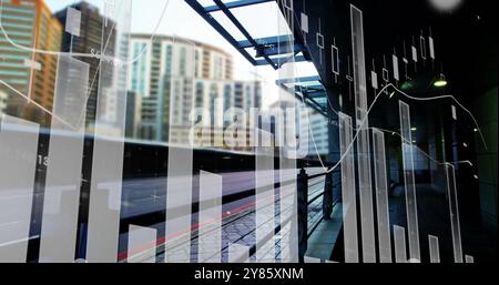 Images de graphiques de données financières sur fond de paysage urbain Banque D'Images