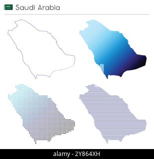 Arabie saoudite - contour, dégradé, pointillés et lignes géométriques de la forme du pays Illustration de Vecteur