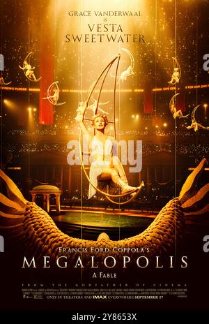 Megalopolis (2024) réalisé par Francis Ford Coppola et avec Grace VanderWaall dans le rôle de Vesta Sweetwater. Un architecte visionnaire se heurte à un maire corrompu lorsqu’il envisage de reconstruire la Nouvelle Rome après une catastrophe dévastatrice. Affiche de personnage AMÉRICAINE ***USAGE ÉDITORIAL SEULEMENT ***. Crédit : BFA / Lionsgate Banque D'Images