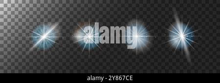 Des effets lumineux et lumineux avec des arrière-plans transparents, parfaits pour les dessins magiques, fantastiques ou célestes. Ajoutez des étoiles scintillantes, des fusées éclairantes et Illustration de Vecteur