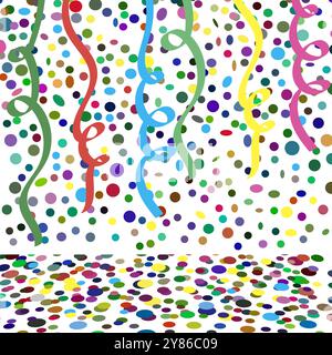 Vector Confetti rubans colorés explosion. Feu d'artifice festif. Les confettis de carnaval éclatent sur fond blanc. Jet de papier coloré. Joyeux anniversaire. Illustration de Vecteur