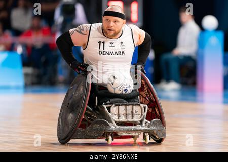 Paris, France. 02 septembre 2024. PARIS, FRANCE - 2 SEPTEMBRE : Mark Peters du Danemark lors du match Rugby en fauteuil roulant - Jeux paralympiques d'été de Paris 2024 entre le Danemark et l'Allemagne le jour 5 au champs-de-mars Arena le 2 septembre 2024 à Paris, France. (Photo de Joris Verwijst/Orange Pictures) crédit : Orange pics BV/Alamy Live News Banque D'Images