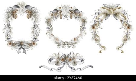 Cadres de couronne de vacances élégants avec éléments floraux Banque D'Images