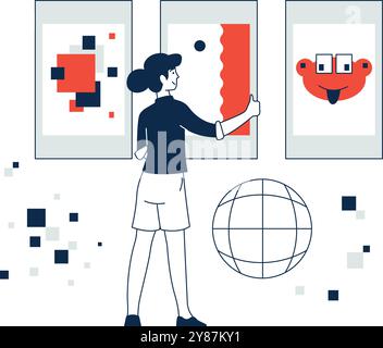 Galerie d'art NFT. Exposition de la technologie numérique crypto Illustration de Vecteur