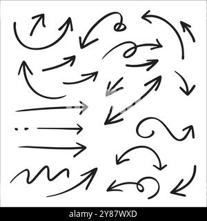 Ensemble de flèches dessinées à la main, paquet de pointeurs Illustration de Vecteur