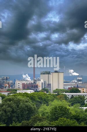 Vue aérienne d'une grande usine avec des cheminées émettant de la fumée dans l'environnement. Pollution de la nature. Banque D'Images