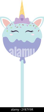 Sucette licorne. Bonbons sucrés de conte de fées. Icône mignonne isolé sur fond blanc Illustration de Vecteur