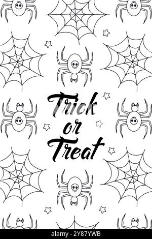 Carte ou affiche avec illustration mignonne d'Halloween avec des araignées et toile d'araignée Illustration de Vecteur