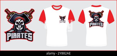 Logo pirates e sports avec maquette de t-shirt Illustration de Vecteur