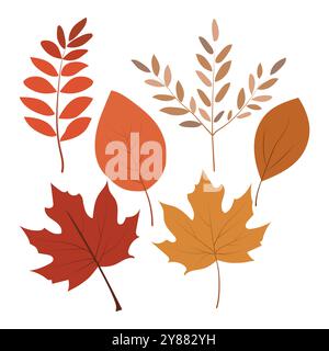 Ensemble de feuilles d'automne. Feuilles d'arbre d'automne simples. Illustration de Vecteur