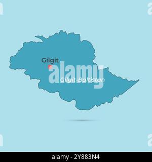 Pakistan Gilgit carte avec la couleur bleue avec le nom de la ville, couleur d'art unique Illustration de Vecteur