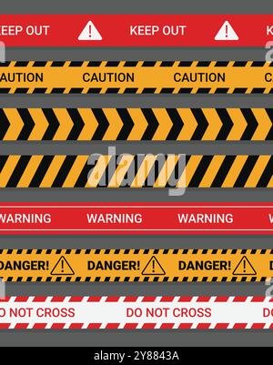 Rubans d'avertissement. Rubans d'avertissement sans couture. Rubans avec bandes Illustration de Vecteur
