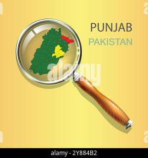 Fond de carte Loupe Punjab. Province du Pakistan, carte vectorielle modifiable Illustration de Vecteur