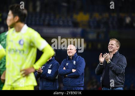 Londres, Royaume-Uni. 03 Oct, 2024. L'entraîneur-chef de Gent, Wouter Vrancken, photographié après un match de football entre l'équipe britannique Chelsea FC et l'équipe belge KAA Gent, jeudi 03 octobre 2024 à Londres, pour la journée d'ouverture du tournoi de l'UEFA Conference League. BELGA PHOTO TOM GOYVAERTS crédit : Belga News Agency/Alamy Live News Banque D'Images