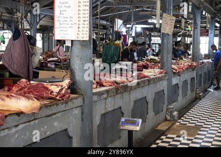 Marché, halle de viande, Port Louis, Océan Indien, île, Maurice, Afrique Banque D'Images