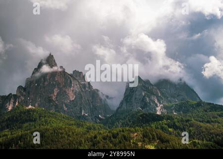 Vue panoramique du Mont Sciliar sur la Seiser Alm dans les Dolomites au Tyrol du Sud, Italie, Europe Banque D'Images