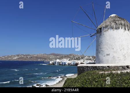 La petite Venise derrière les célèbres moulins à vent de Mykonos, Grèce, Europe Banque D'Images