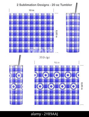 Ensemble de 2 motifs gonflés à carreaux de Buffalo Puffy. Modèle de sublimation sans couture pour 20 oz Skinny Tumbler. Sans couture d'un bord à l'autre. Emballage pour gobelet complet. Banque D'Images