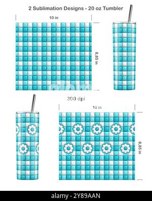 Ensemble de 2 motifs gonflés à carreaux de Buffalo Puffy. Modèle de sublimation sans couture pour 20 oz Skinny Tumbler. Sans couture d'un bord à l'autre. Emballage pour gobelet complet. Banque D'Images