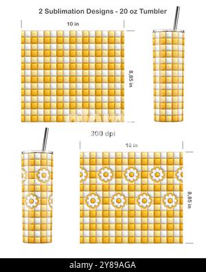 Ensemble de 2 motifs gonflés à carreaux de Buffalo Puffy. Modèle de sublimation sans couture pour 20 oz Skinny Tumbler. Sans couture d'un bord à l'autre. Emballage pour gobelet complet. Banque D'Images