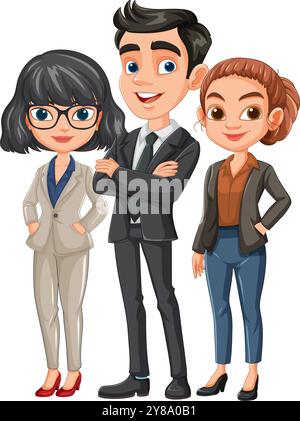 Trois professionnels debout ensemble en tenue d'affaires Illustration de Vecteur