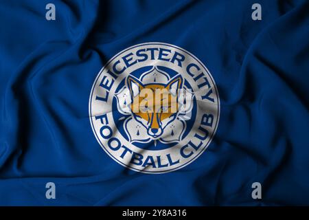 Pringsewu, Lampung ; 5 octobre 2024 ; Leicester City football club de football sélectif de logo de mise au point de fond de texture, illustration 3D. Banque D'Images