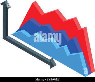 Graphique isométrique montrant différentes tendances avec des hauts et des bas, concept de trading et d'analyse commerciale Illustration de Vecteur