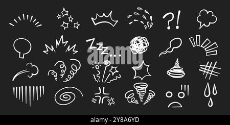 Manga ou anime comique émoticône élément graphique effets graphiques dessinés à la main ensemble d'illustration vectorielle doodle Illustration de Vecteur