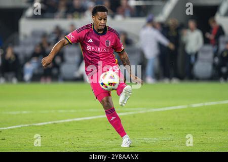 Le défenseur Louis City Akil Watts (20 ans) lors d’un match de la MLS contre le LAFC, mercredi 2 octobre 2024, au BMO Stadium, à Los Angeles, CA. LAFC Defe Banque D'Images