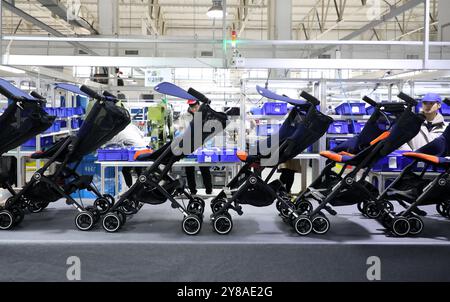 Beijing, Chine, province de Jiangsu. 24 Jan, 2019. Les membres du personnel travaillent sur la ligne d'assemblage de Goodbaby Group Co., une compagnie basée à produits parenting Kunshan, Jiangsu Province de Chine orientale, le 24 janvier 2019. Credit : Xue Jacinthem/Xinhua/Alamy Live News Banque D'Images