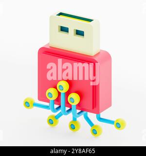 Icône Pendrive 3d représentée par la mémoire de stockage avec tête usb Banque D'Images