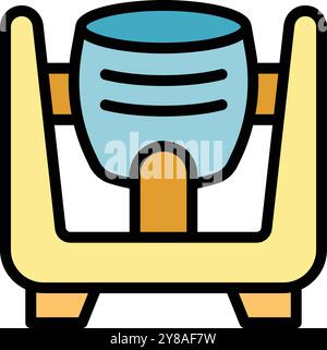 Malaxeur à béton debout sur des poutres de support en bois, icône simple en couleur Illustration de Vecteur