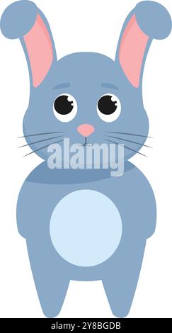 Lièvre de dessin animé bleu avec de longues oreilles, de grands yeux et un nez rose, debout sur deux jambes Illustration de Vecteur