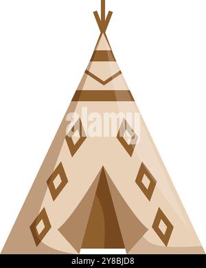 Illustration représentant un tipi brun avec des motifs de losange, habitation traditionnelle des peuples indigènes des plaines Illustration de Vecteur