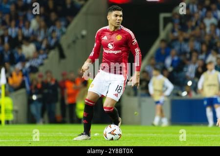 Porto, Portugal. 03 Oct, 2024. Casemiro de Manchester United lors de l'UEFA Europa League, phase de Ligue, match de football de la journée 2 entre le FC Porto et le Manchester United FC le 3 octobre 2024 à Estádio do Dragão à Porto, Portugal - photo Jose Salgueiro/DPPI crédit : DPPI Media/Alamy Live News Banque D'Images